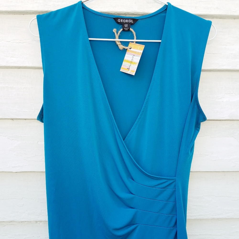 Blue Sleeveless Wrap Top
